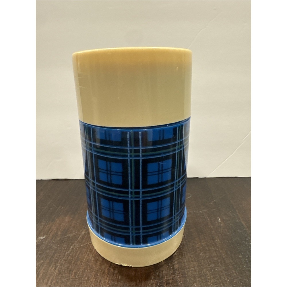 Vintage Aladdin's Food 10 OZ Thermos Bottle - Wide Mouth - Blue‎ Plaid